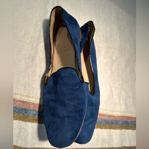 J.Crew Blue Suede Loafers with Black Trim Size 8 in Excellent Condition